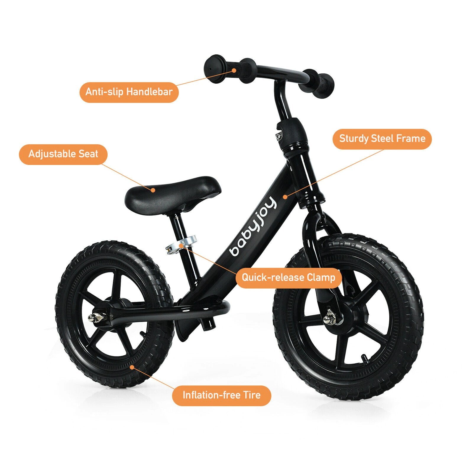 12" No-Pedal Balance Bike with Adjustable Seat