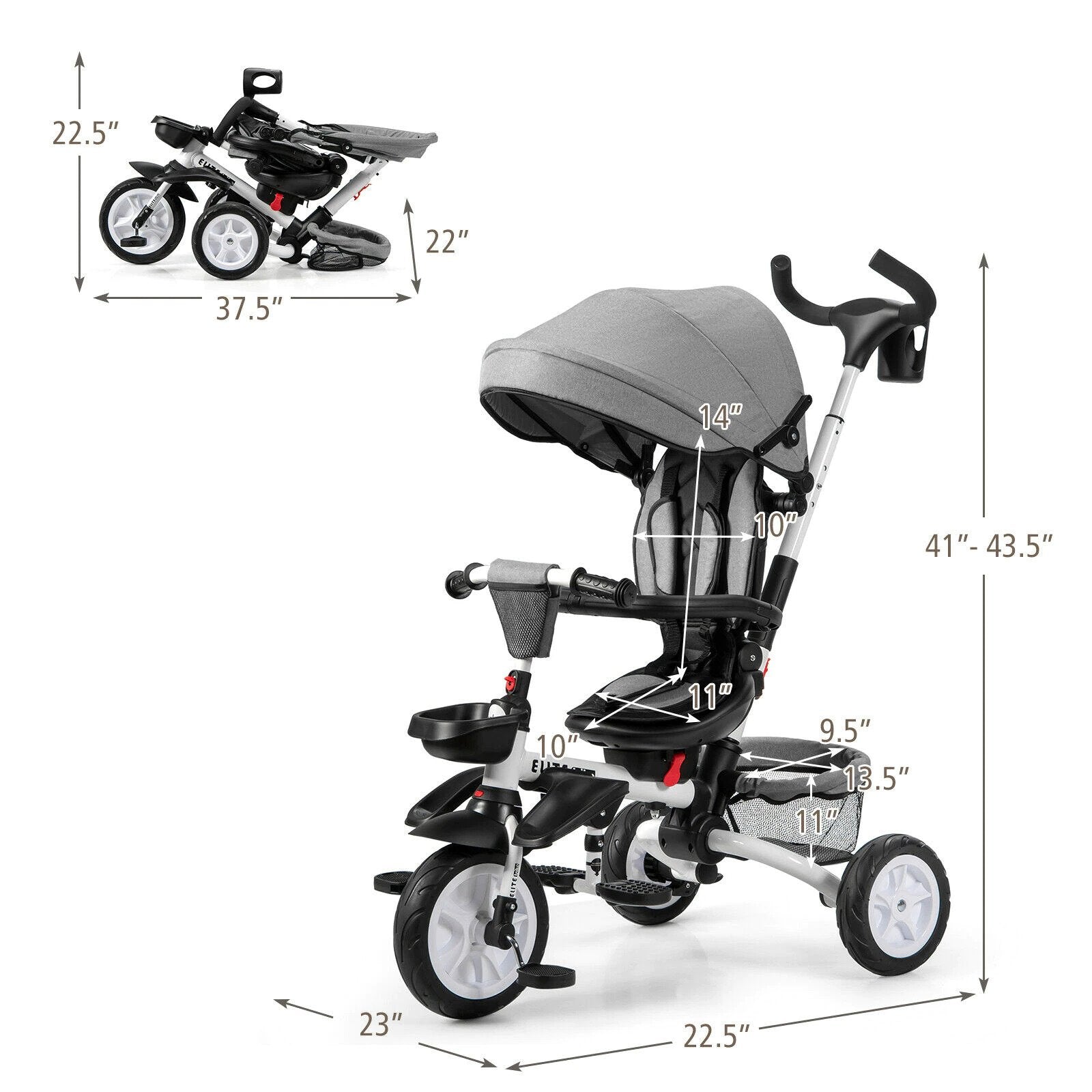 6-in-1 Multifunctional Tricycle with Canopy