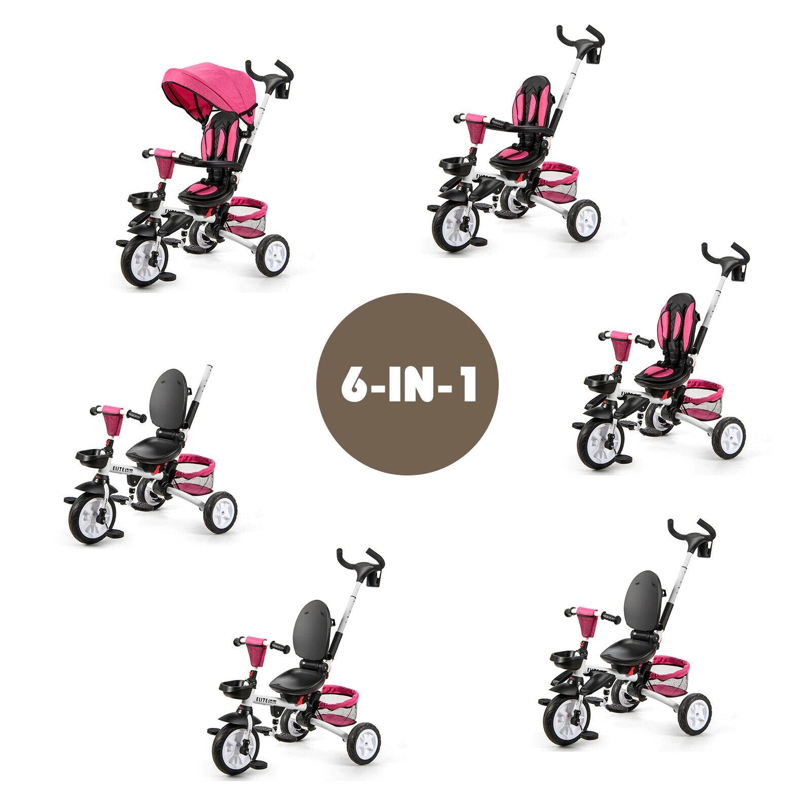 6-in-1 Multifunctional Tricycle with Canopy