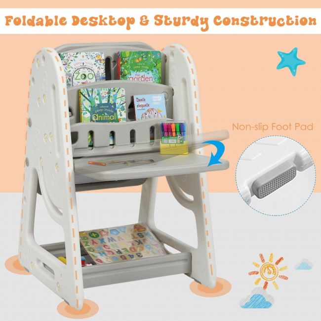 2-in-1 Adjustable Art Easel with Chair, Book Rack and Desktop