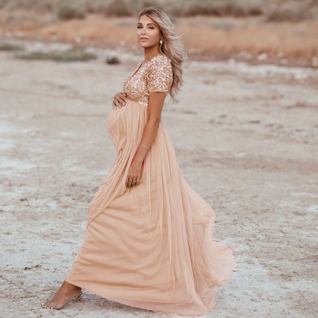 Fashion Maternity Beach Sequined Dress