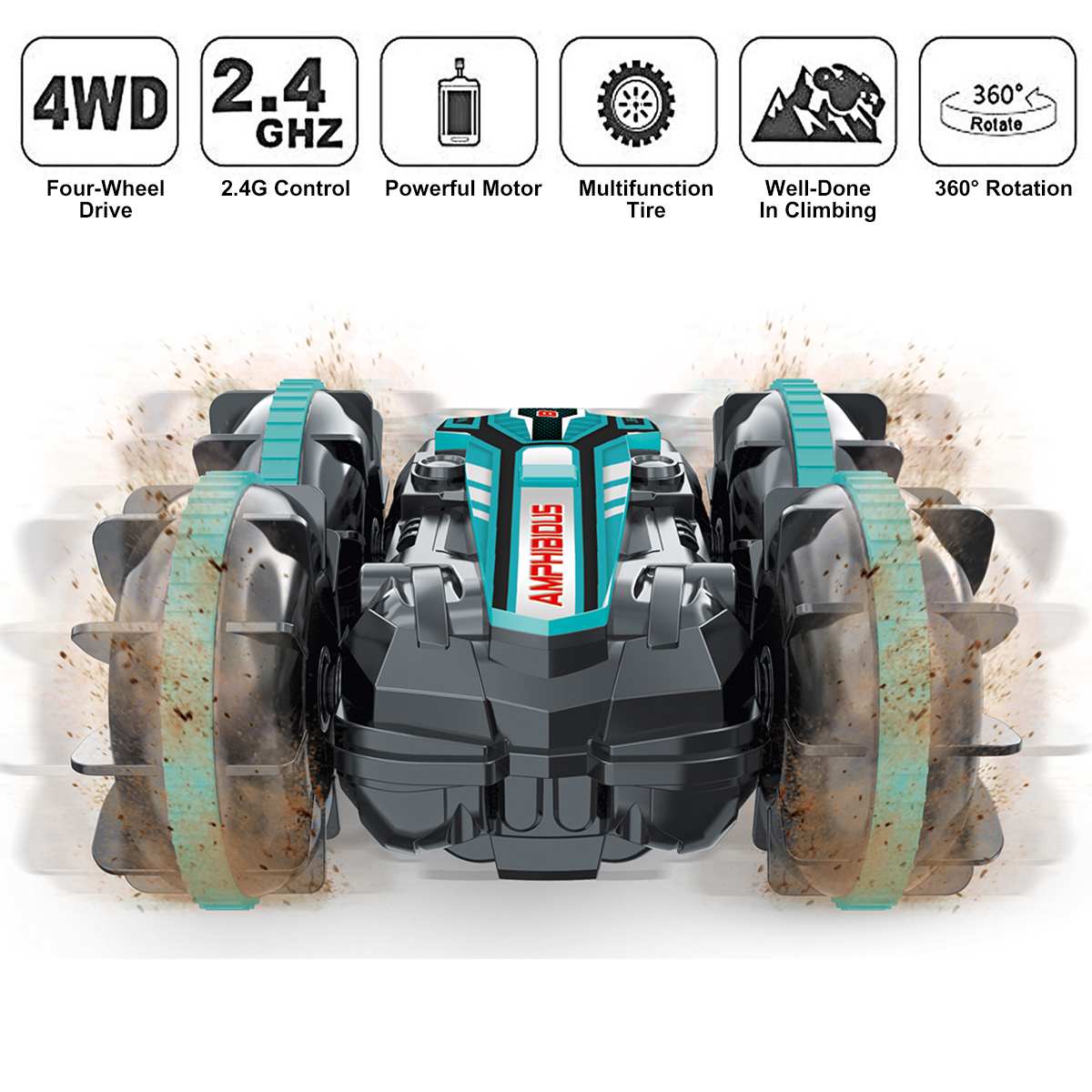 Amphibious Stunt RC Car Waterproof 360° Spins Double-sided