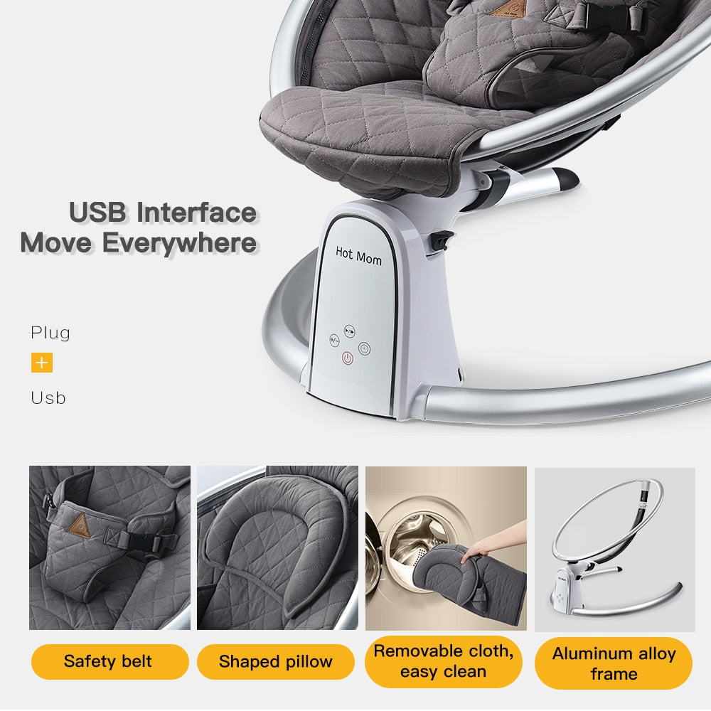 Electric Baby Bouncer with Bluetooth and Five Gear Swing