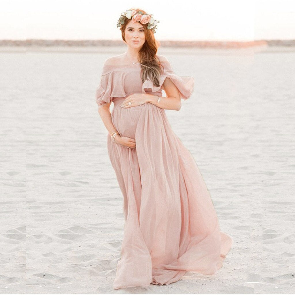 Maternity Solid Long Lace Dress