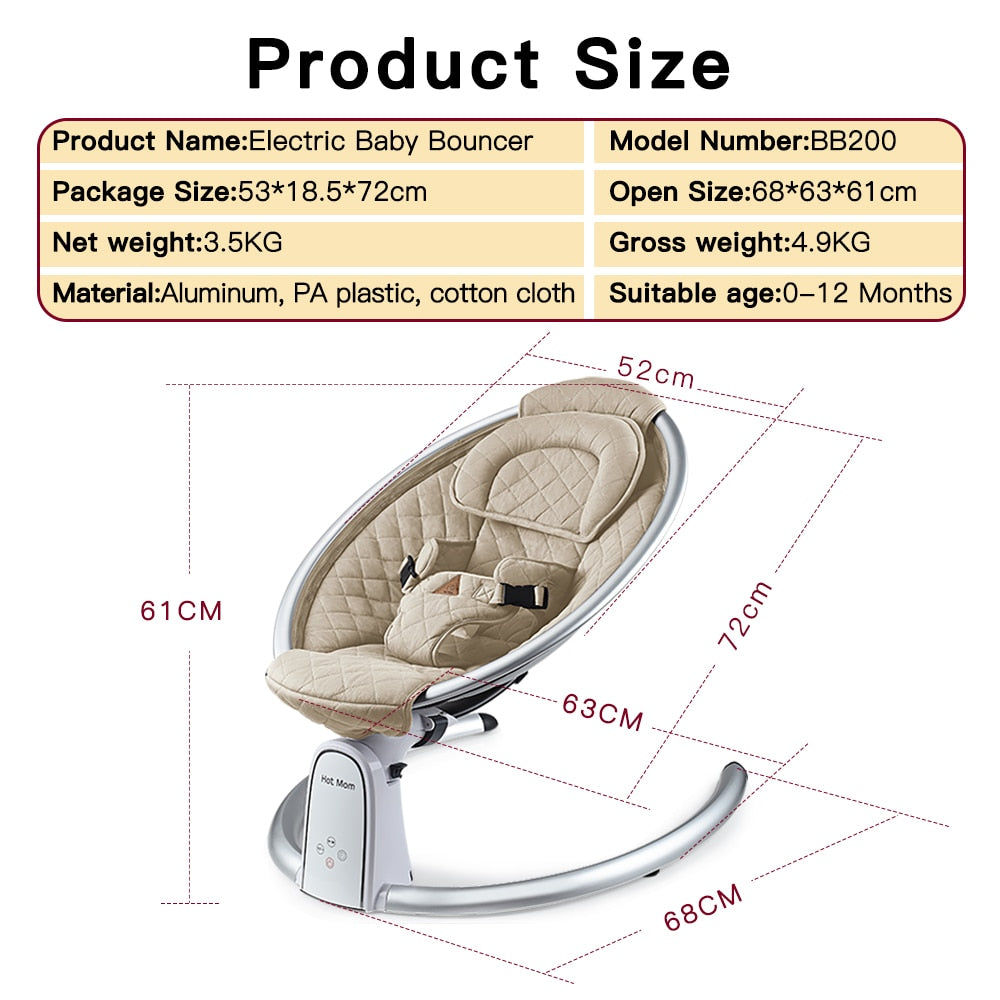 Electric Baby Bouncer with Bluetooth and Five Gear Swing