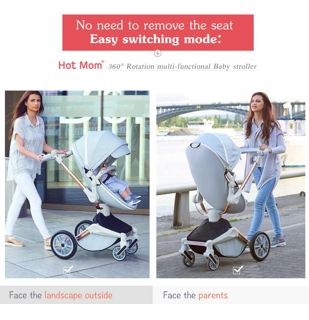 Baby Stroller 2-in-1 Travel System with Bassinet and 360° Rotation Function