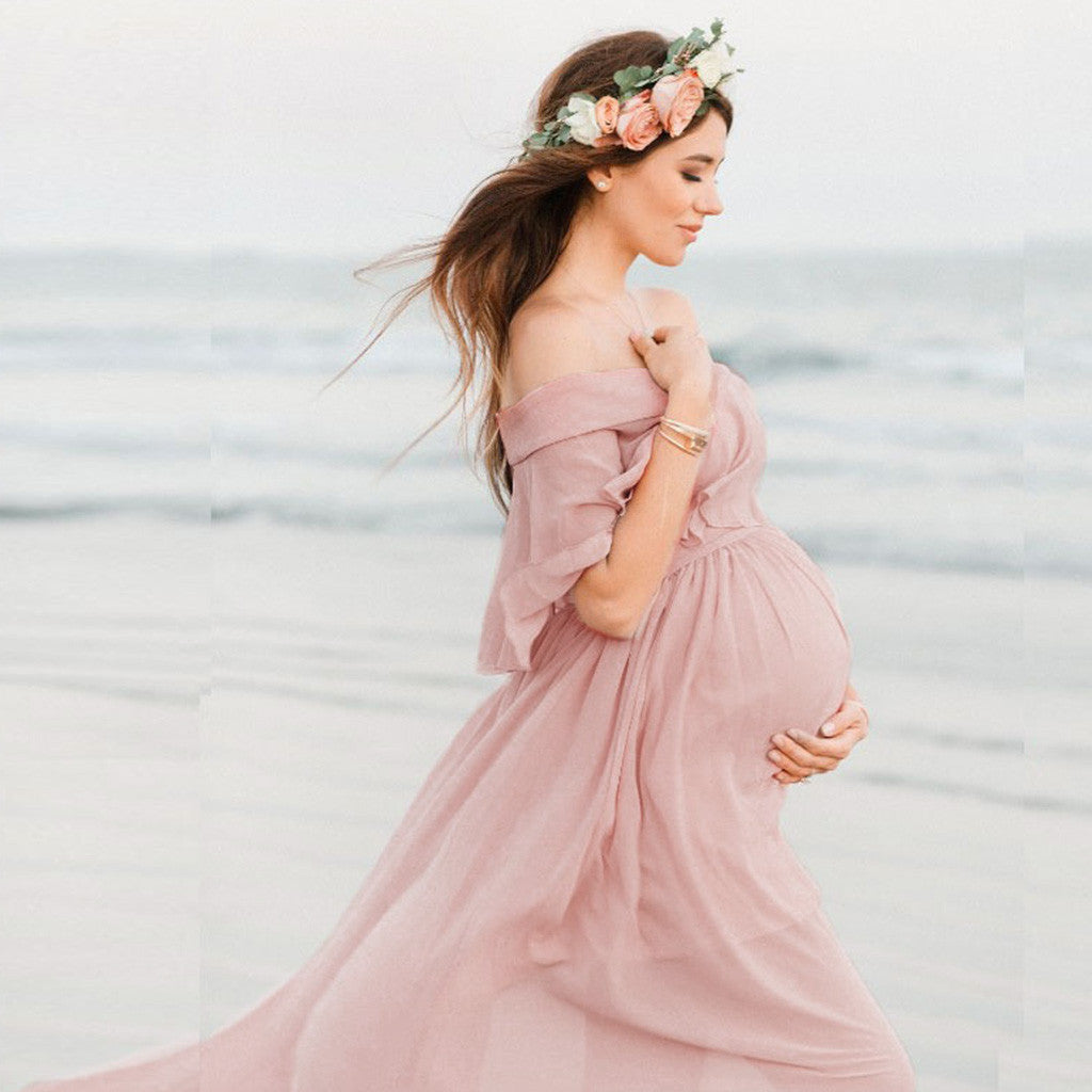 Maternity Solid Long Lace Dress