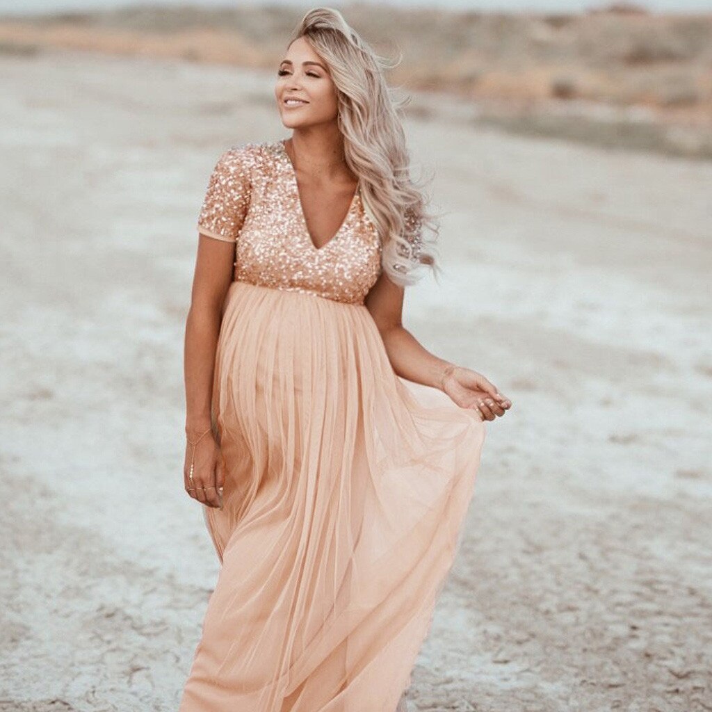 Fashion Maternity Beach Sequined Dress