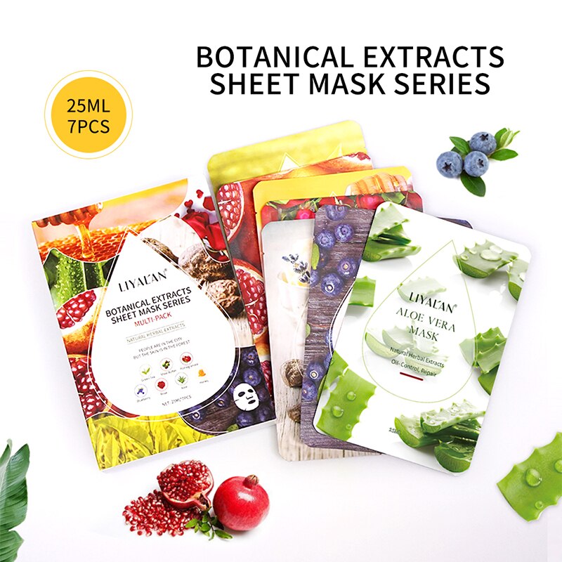 7-Piece Moisturizing Plant Extract Face Sheet Mask Set