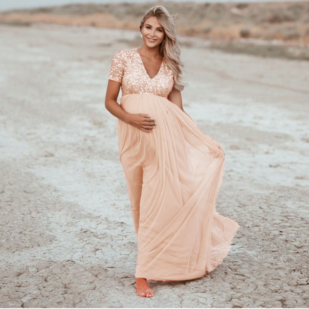 Fashion Maternity Beach Sequined Dress