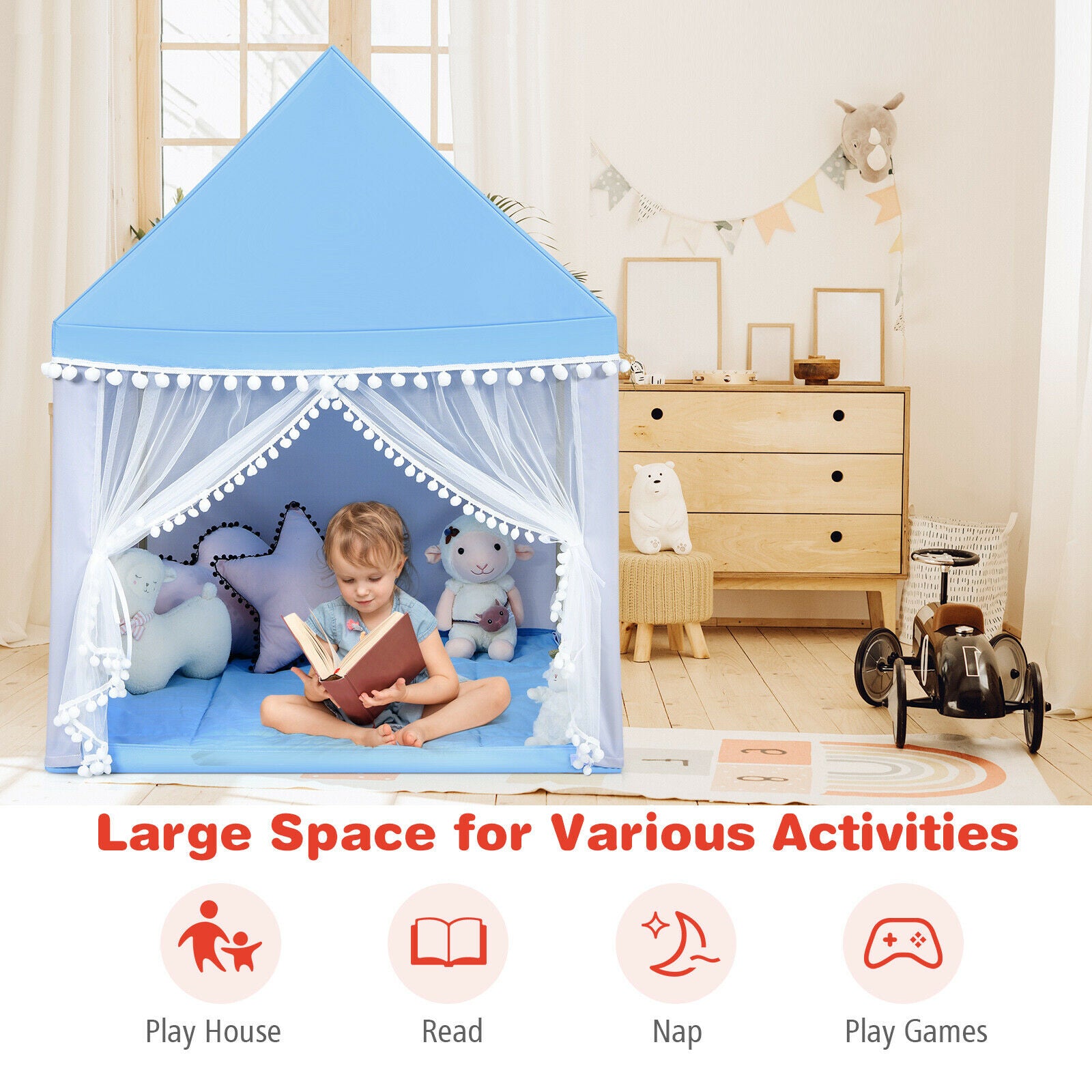 Large Kids Playhouse Tent with Mat