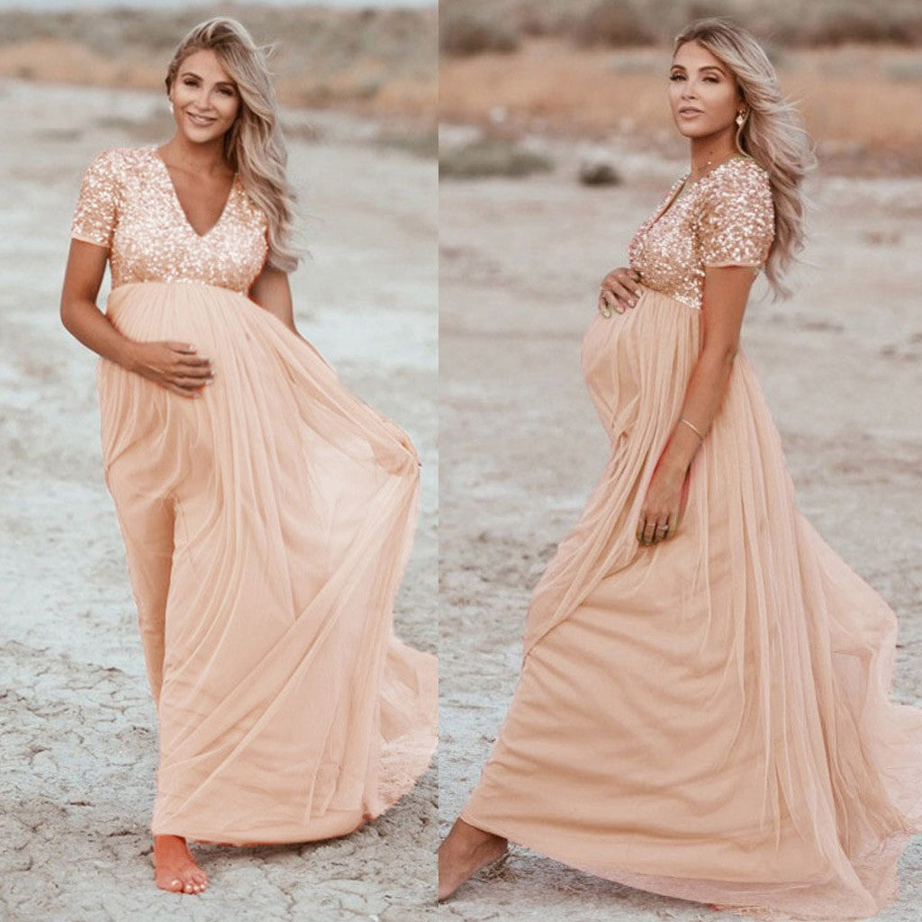 Fashion Maternity Beach Sequined Dress