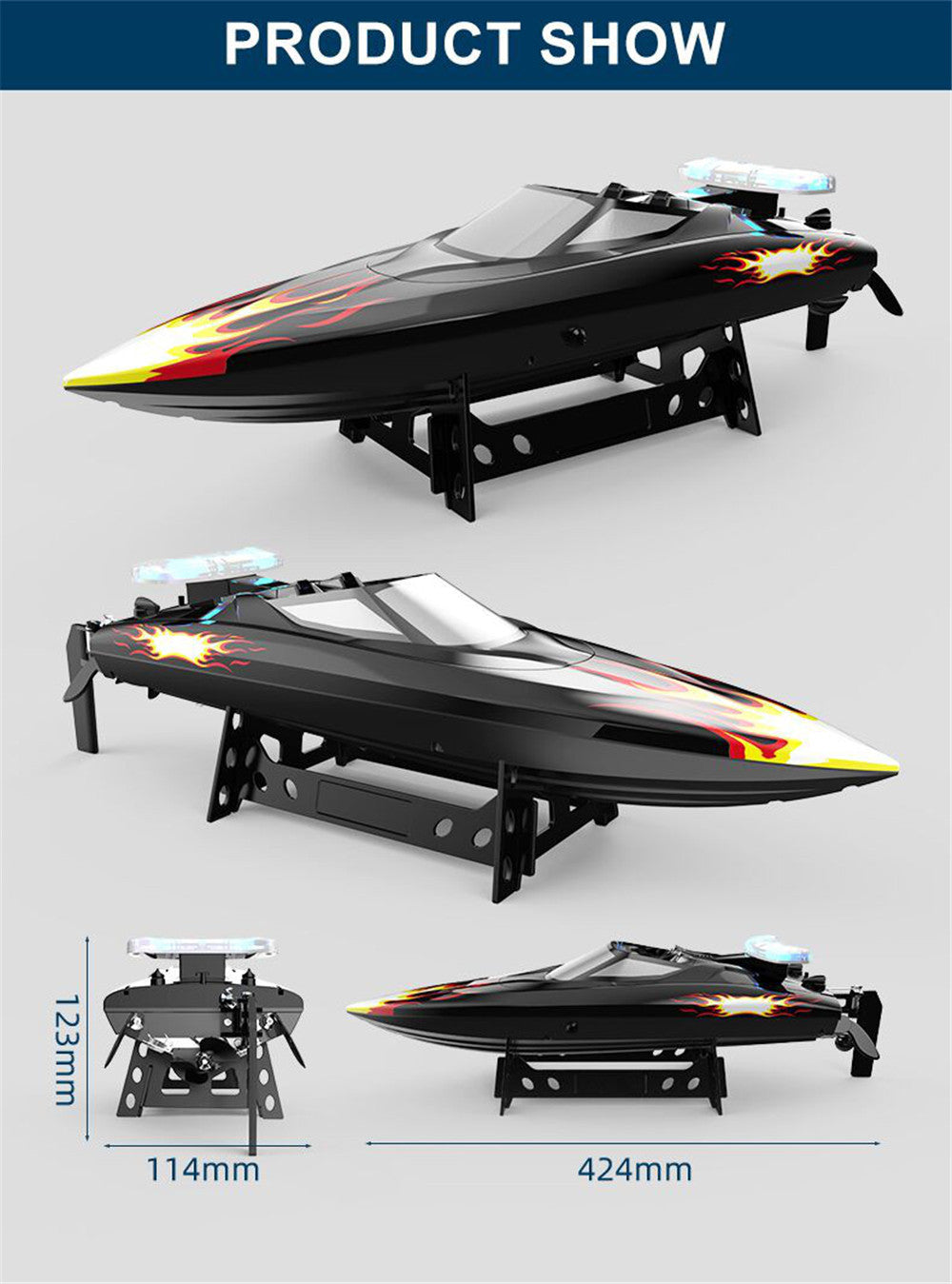 RC Boat Vehicle with Colorful Lights and Water Cooling System