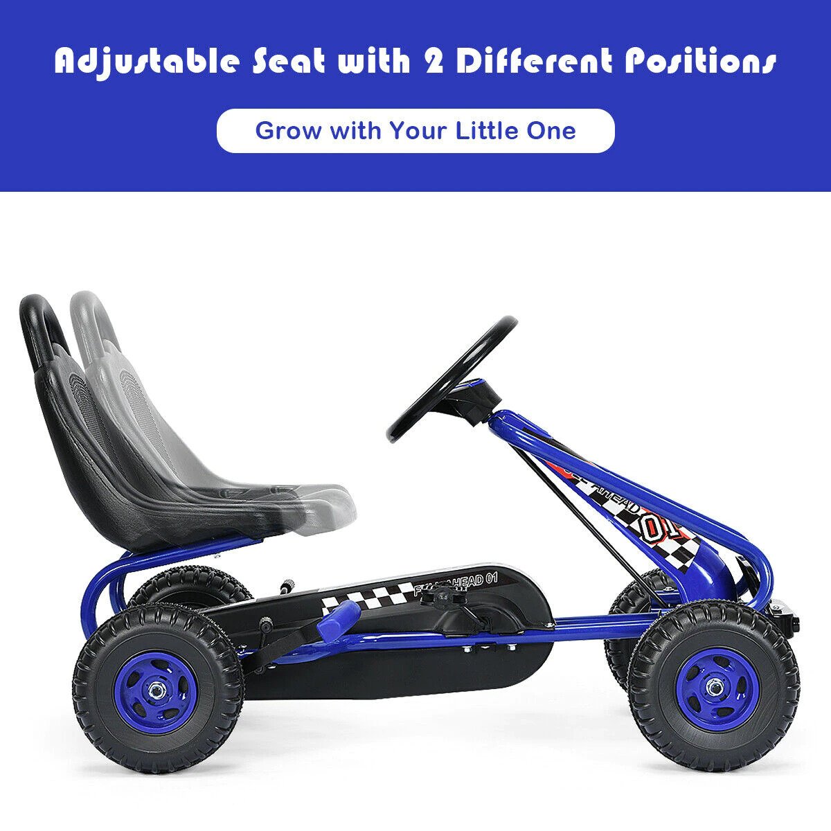 4-Wheel Pedal Ride-On Go Kart with Adjustable Seat & Handbrake