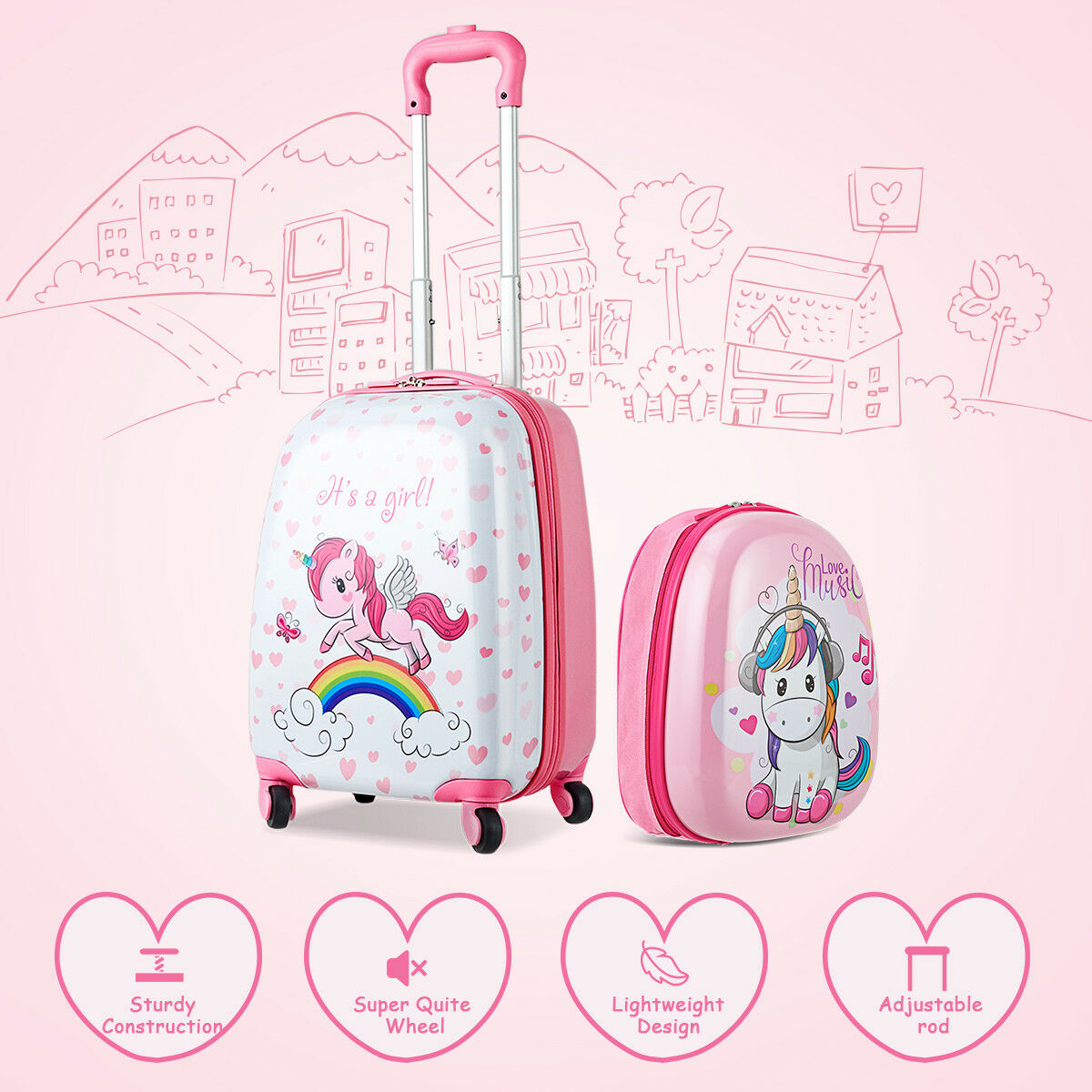 2-Piece Travel Luggage Set Backpack & Rolling Suitcase Pony