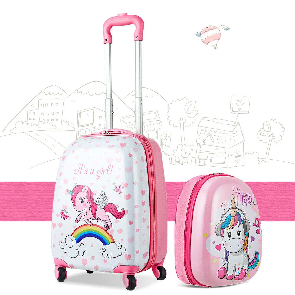 2-Piece Travel Luggage Set Backpack & Rolling Suitcase Pony