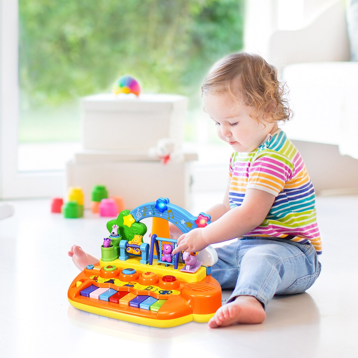 8-Key Rainbow Piano Keyboard with Animal Playground LED