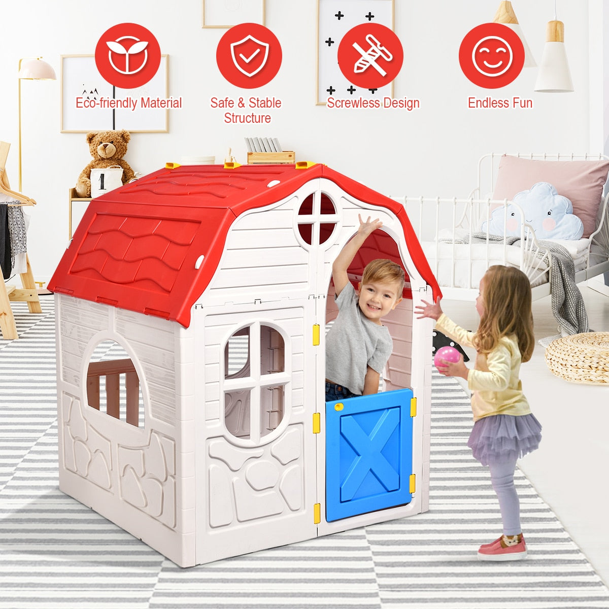 Foldable Kids Cottage Playhouse