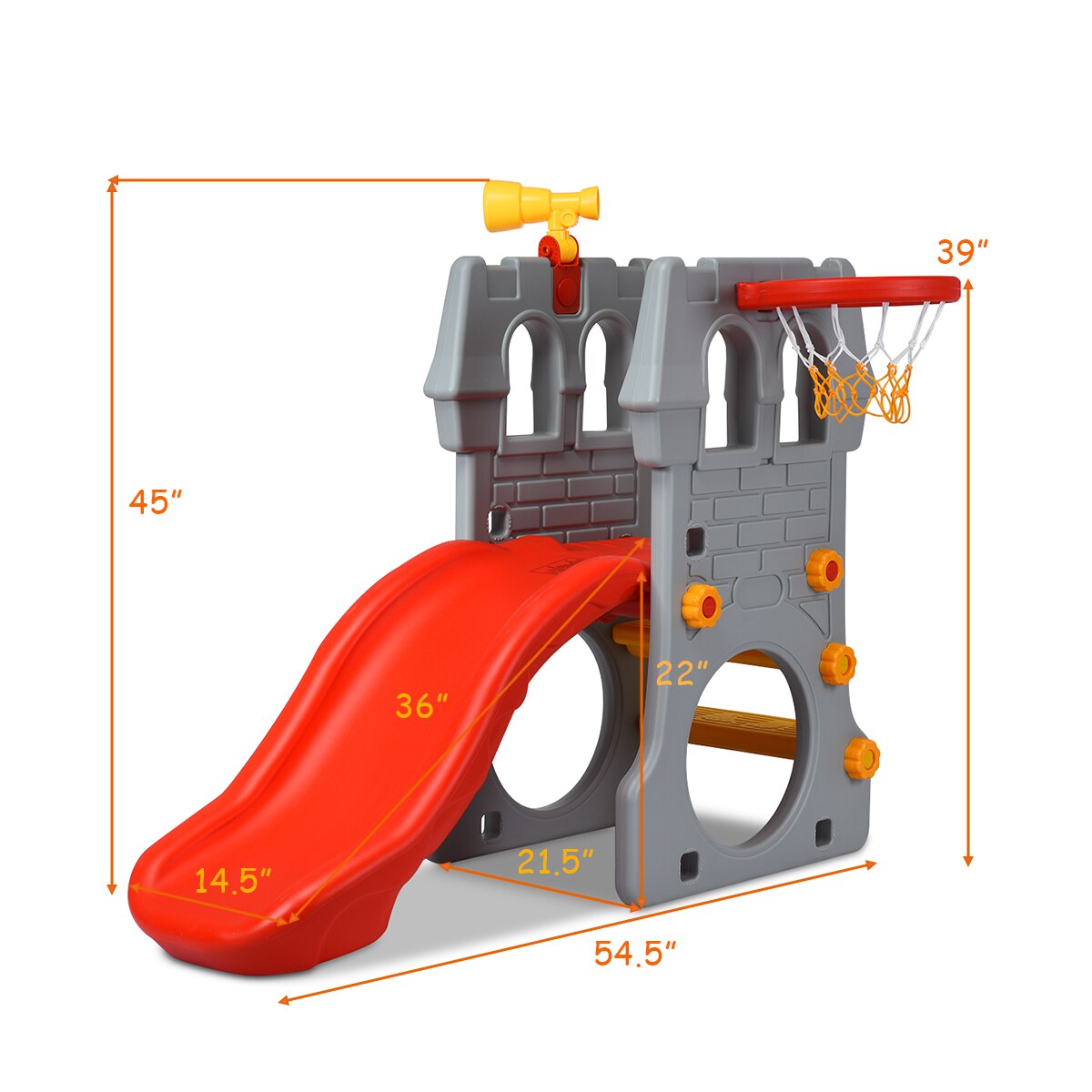 ﻿2-Step Kids Climber Set with Basketball Hoop and Telescope Toy