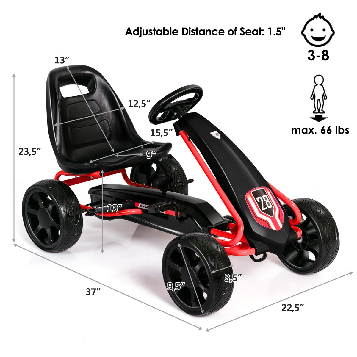 4-Wheel Pedal Ride-On Go Kart with Adjustable Seat