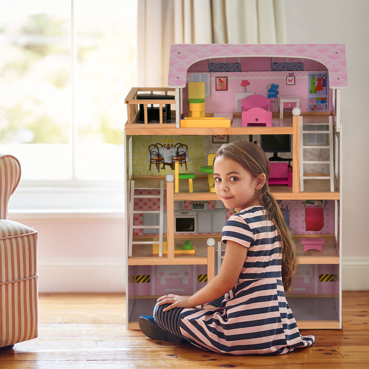 Wooden Doll Cottage with Furniture