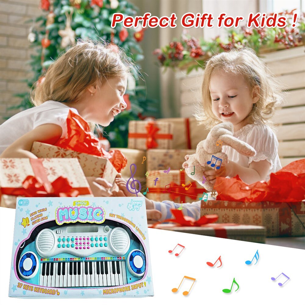 37-Key Electronic Piano Keyboard with Microphone Z-Shaped in Blue