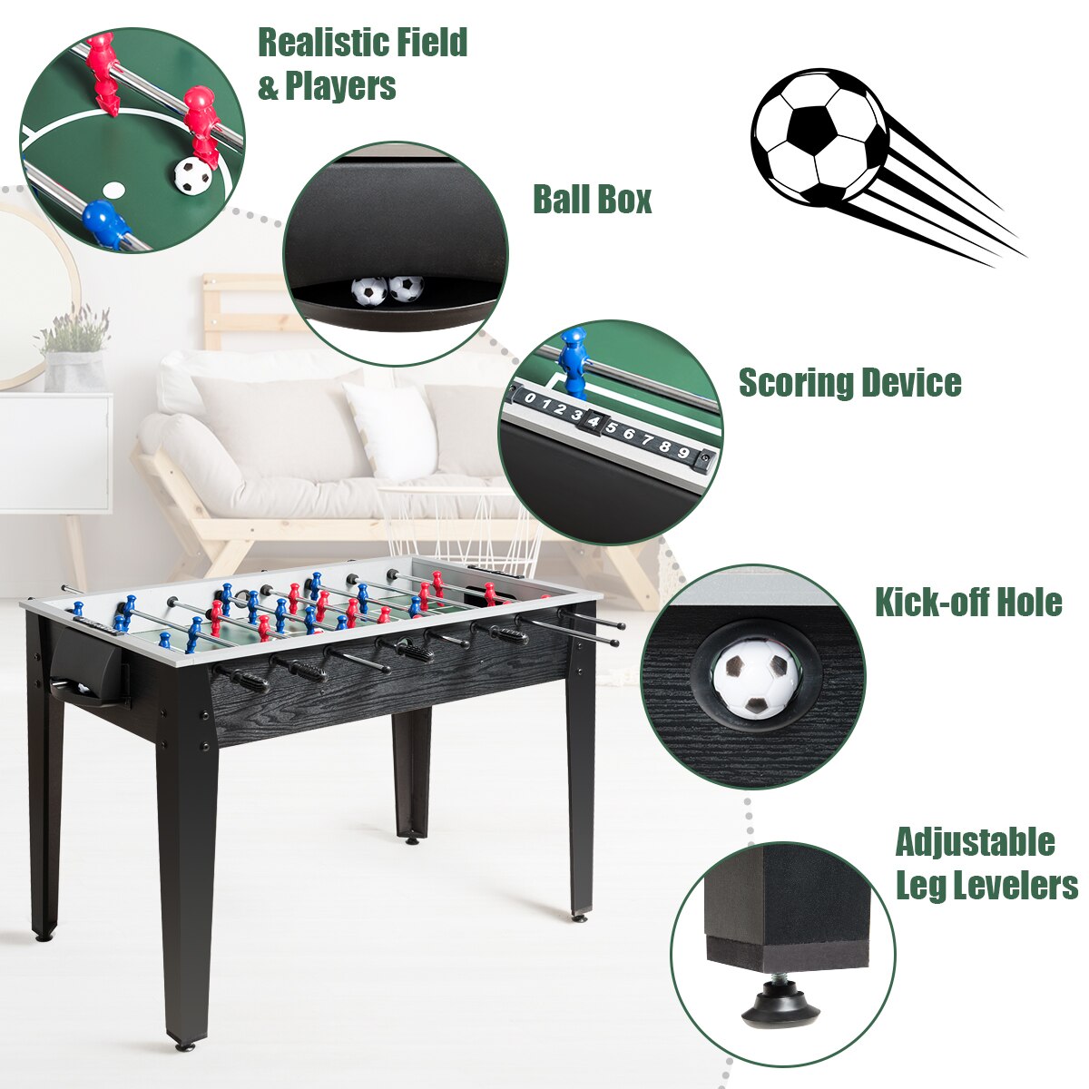 48" Competition Wooden Foosball Table for Kids and Adults