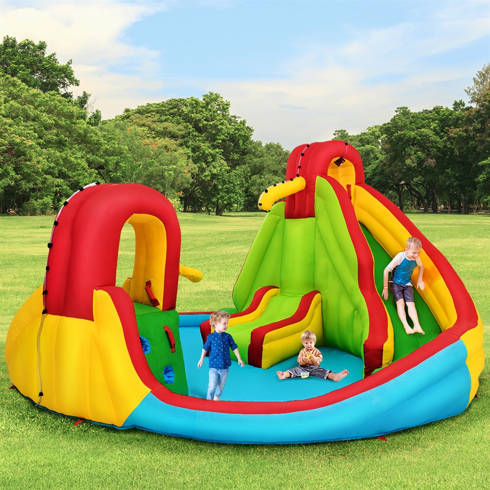 Inflatable Water Slide Park Pool with Water Cannon & 680W Blower