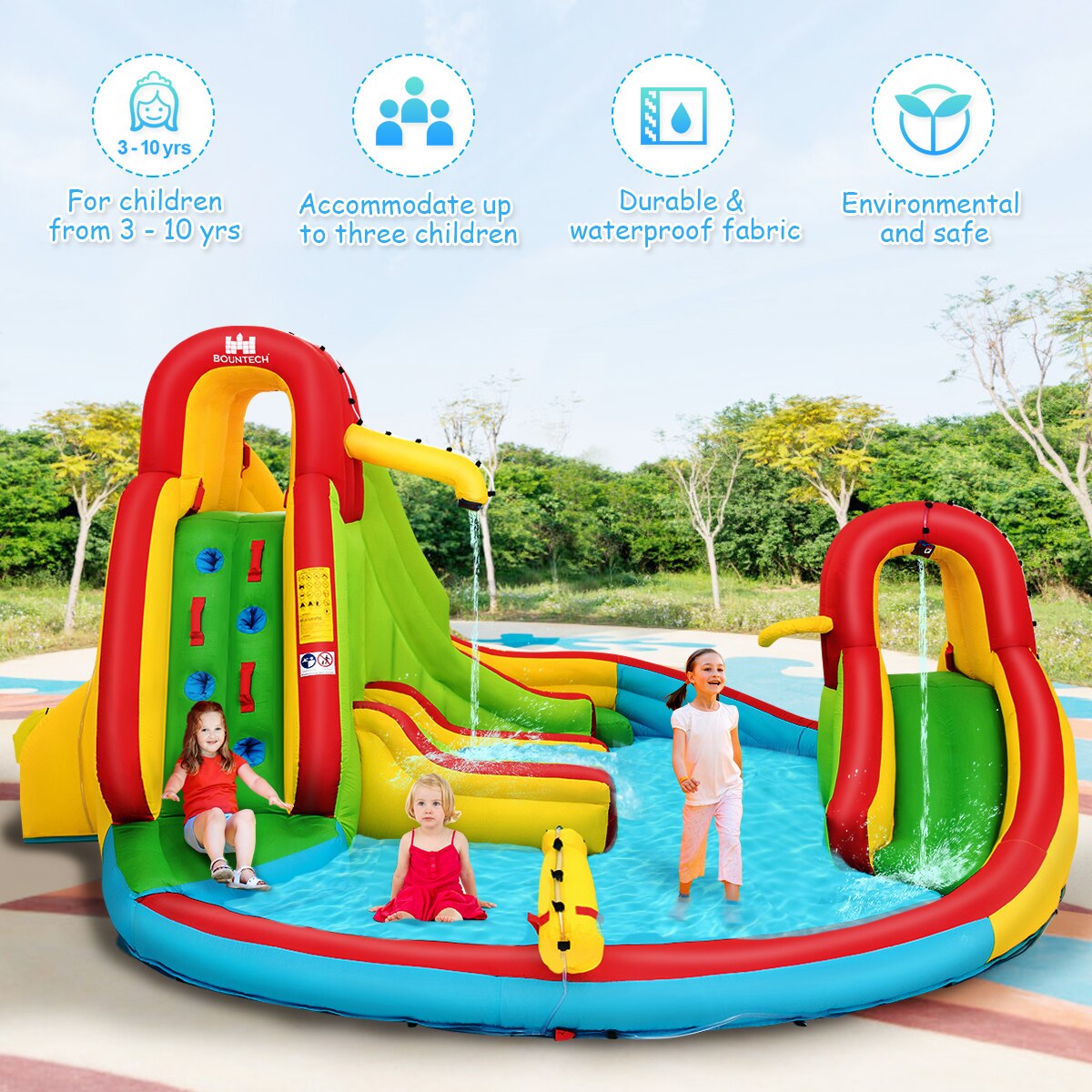 Inflatable Water Slide Park Pool with Water Cannon & 680W Blower