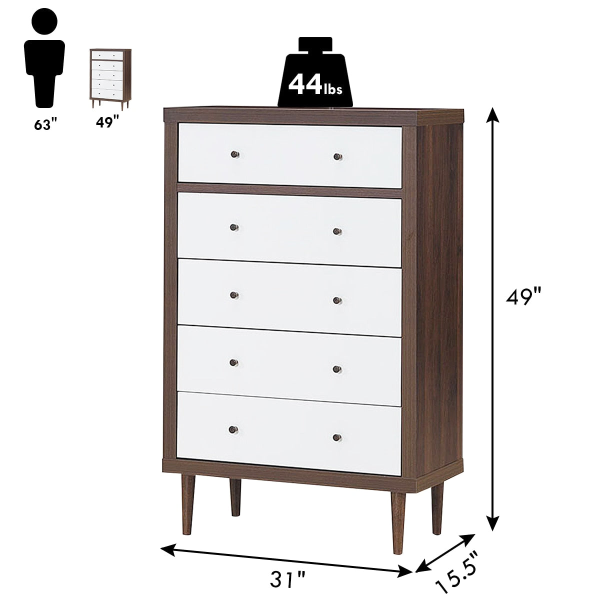 5-Drawer Wooden Dresser