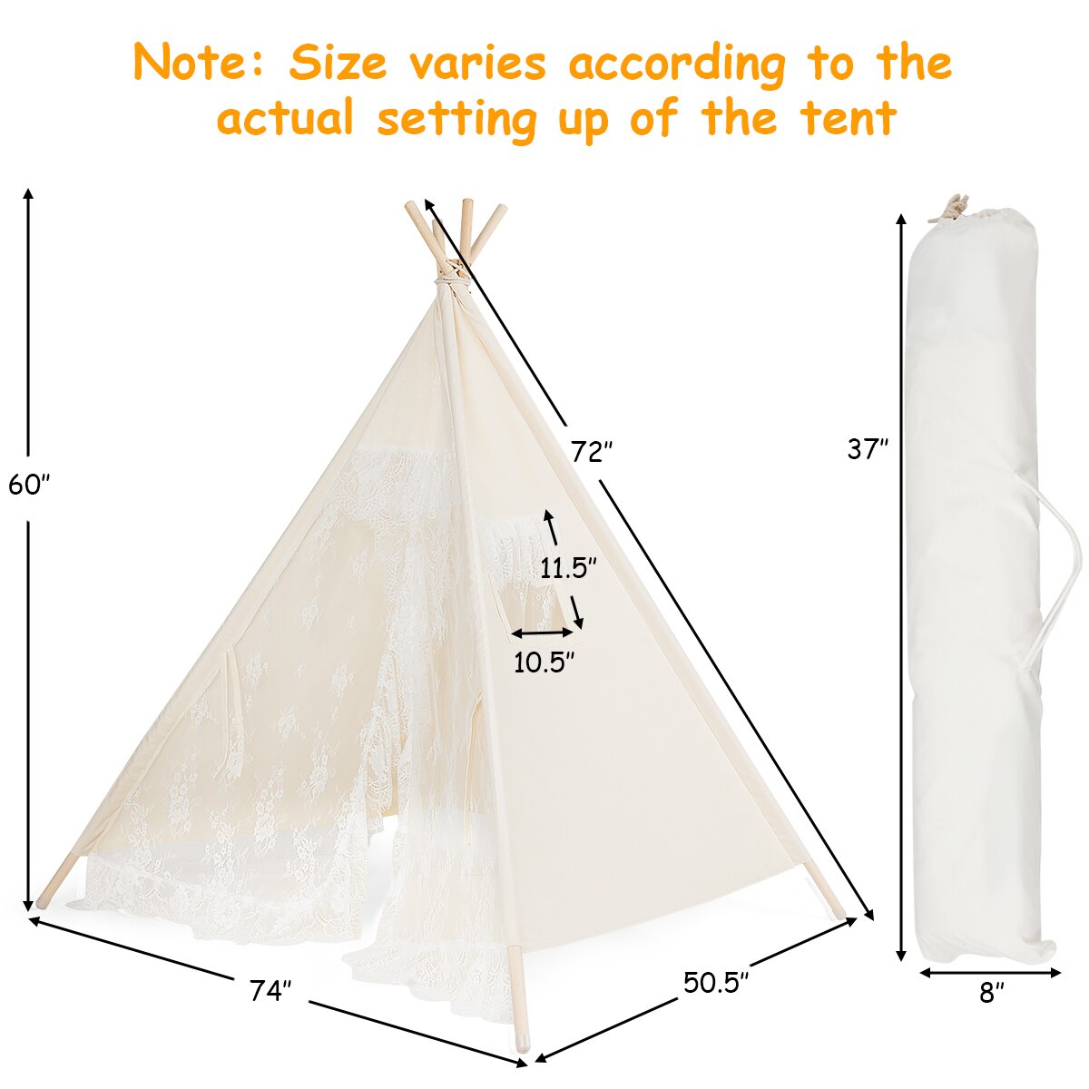 Kids Lace Teepee Tent with Bag for Home and Outdoor