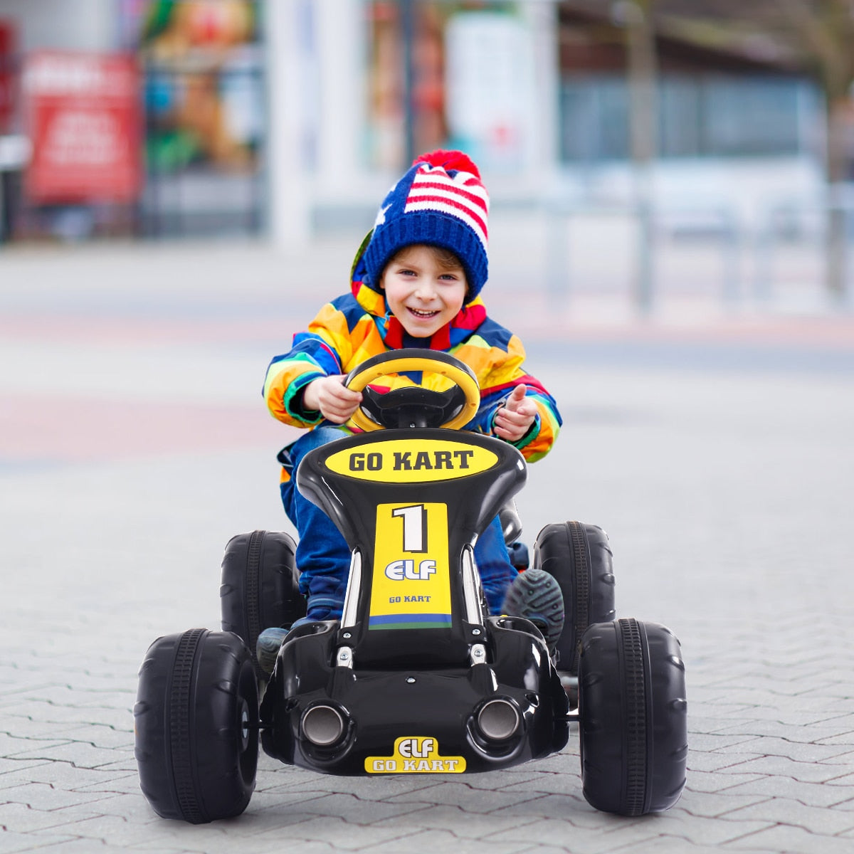 4-Wheel Pedal Powered Ride-On Go Kart in Black