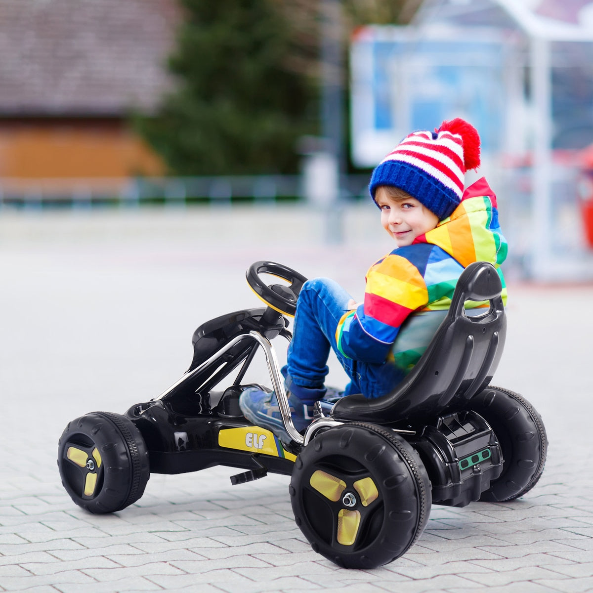 4-Wheel Pedal Powered Ride-On Go Kart in Black