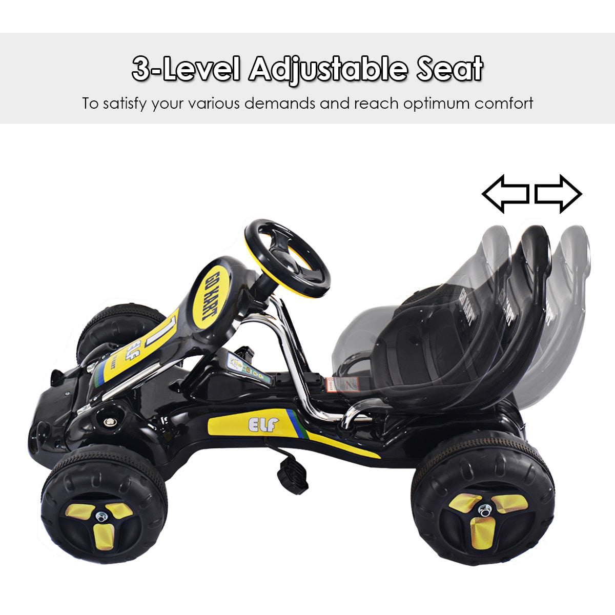 4-Wheel Pedal Powered Ride-On Go Kart in Black