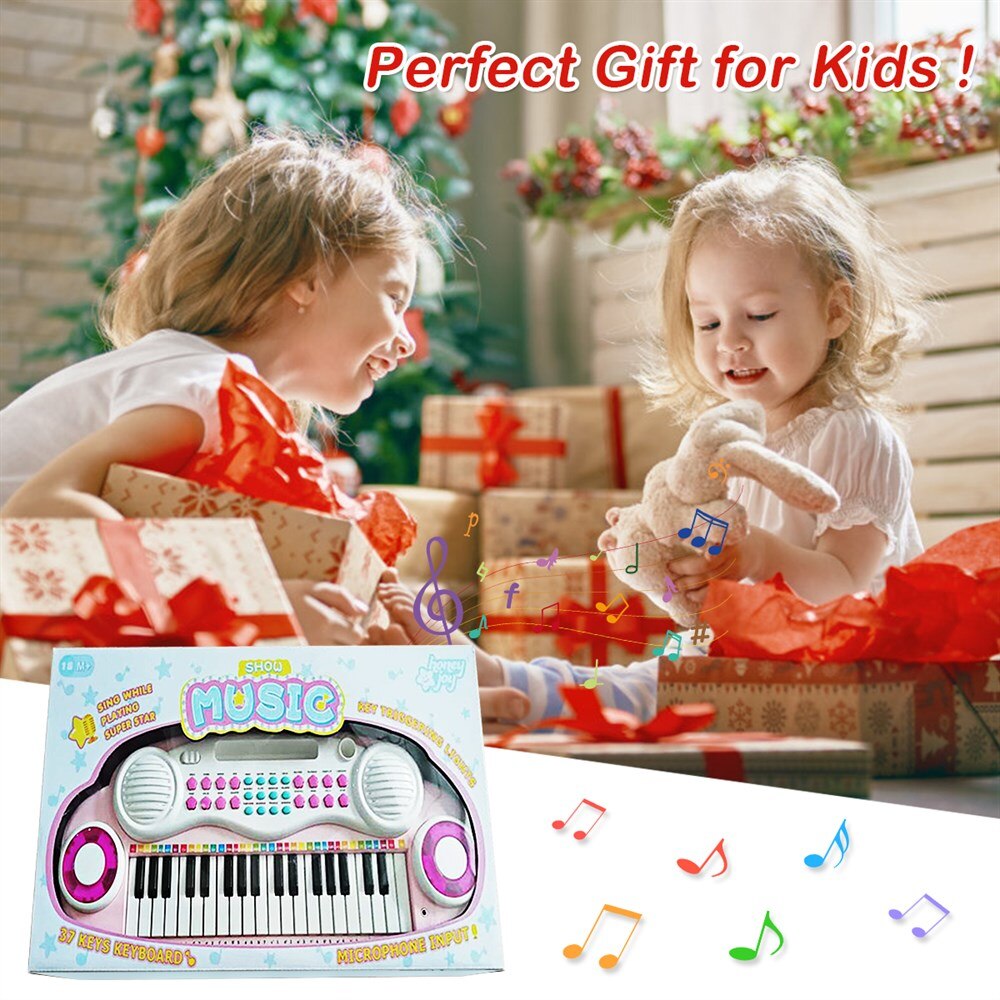 37-Key Electronic Piano Keyboard with Microphone Z-Shaped in Pink