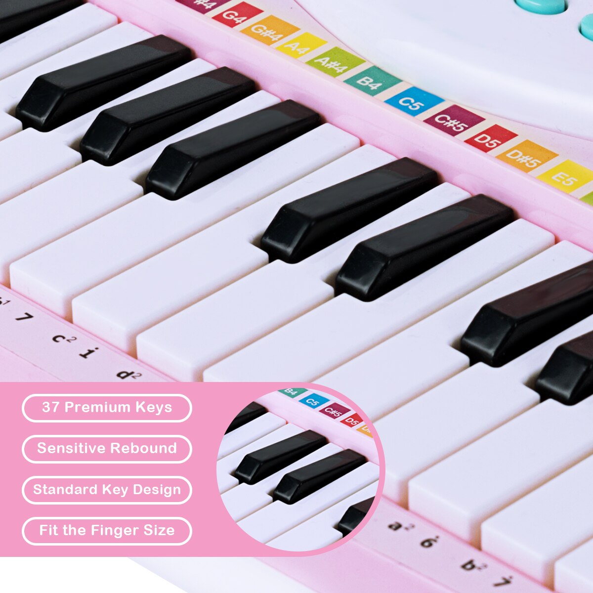 37-Key Electronic Piano Keyboard with Microphone Z-Shaped in Pink