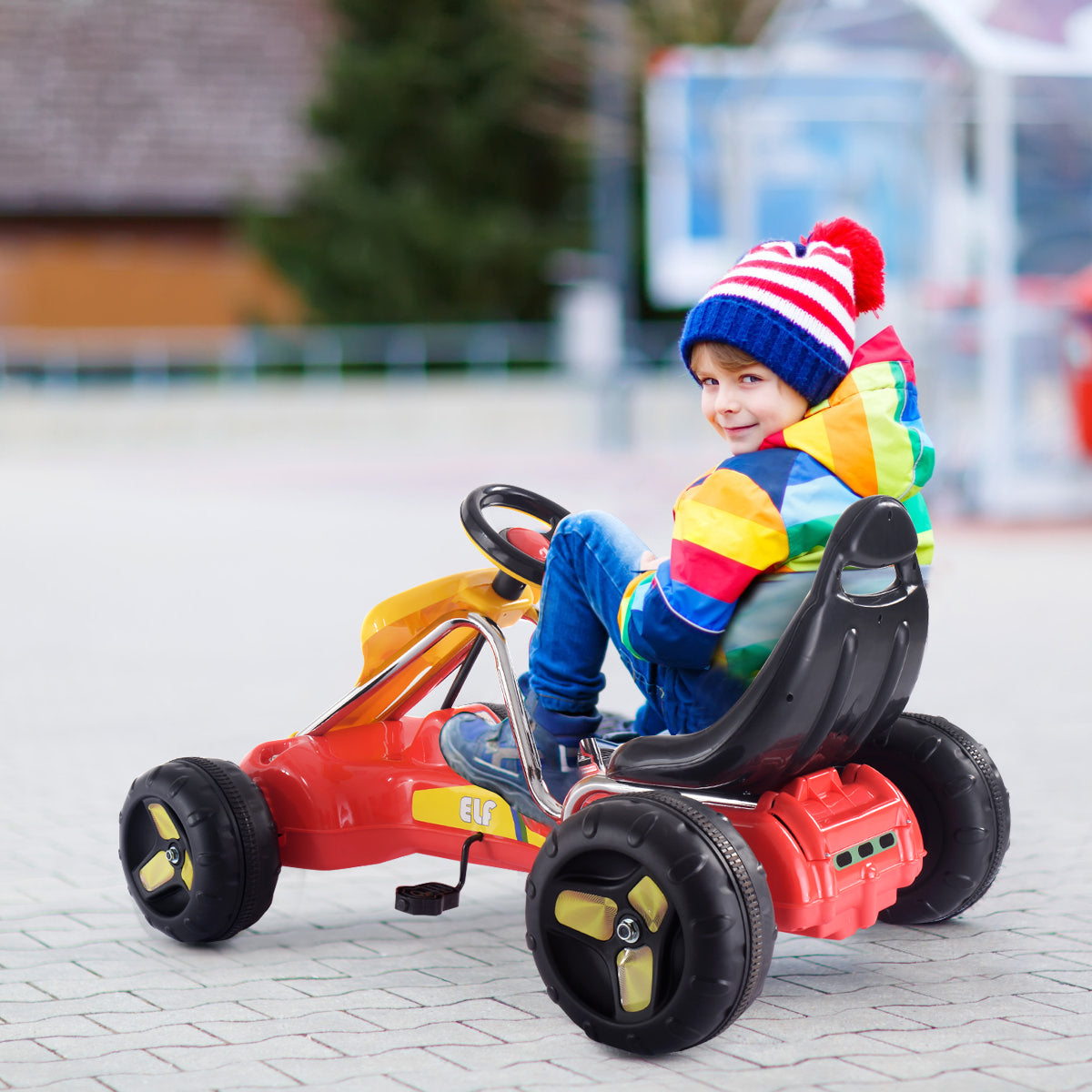 4-Wheel Pedal Powered Ride-On Go Kart in Red