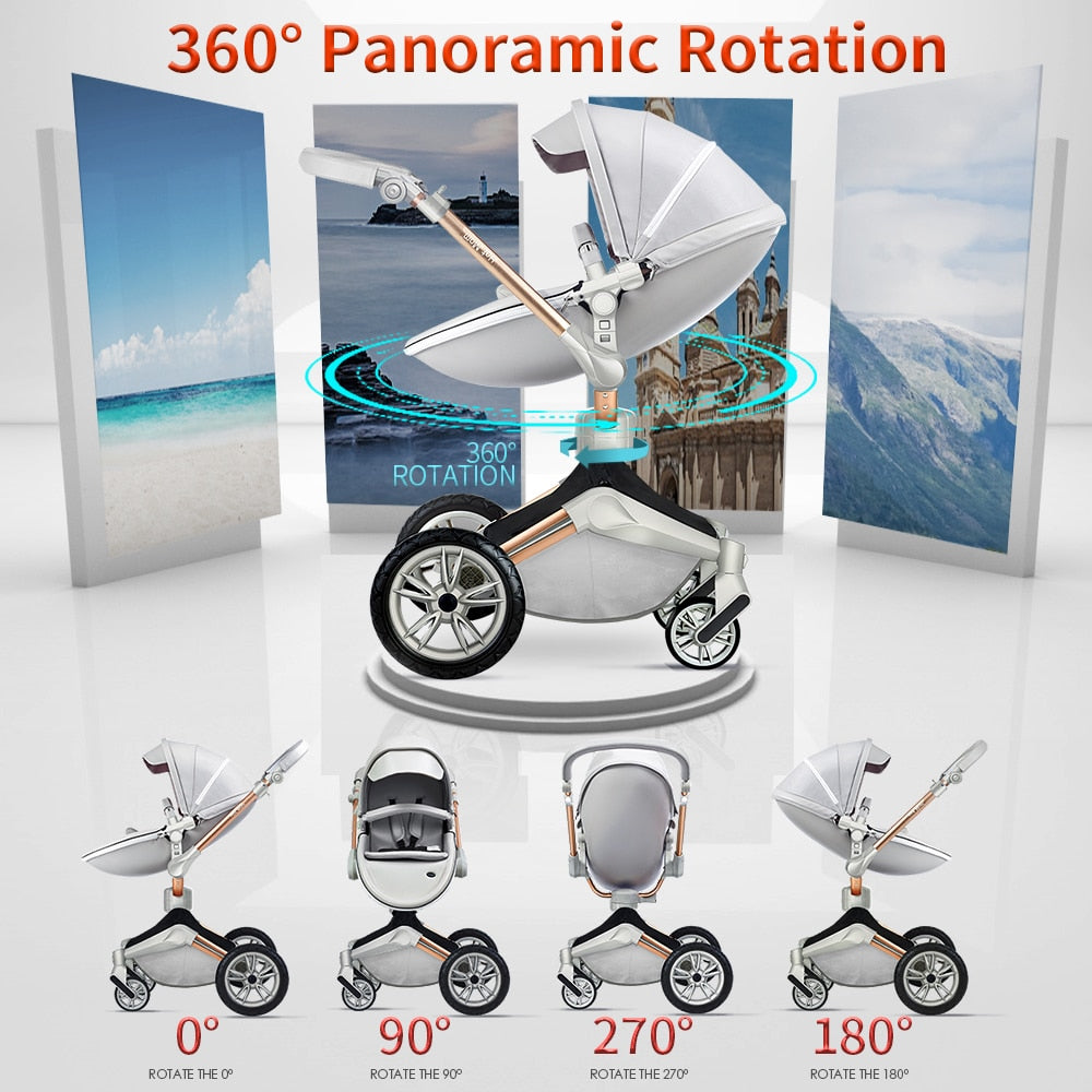 Baby Stroller 2-in-1 Travel System with Bassinet and 360° Rotation Function