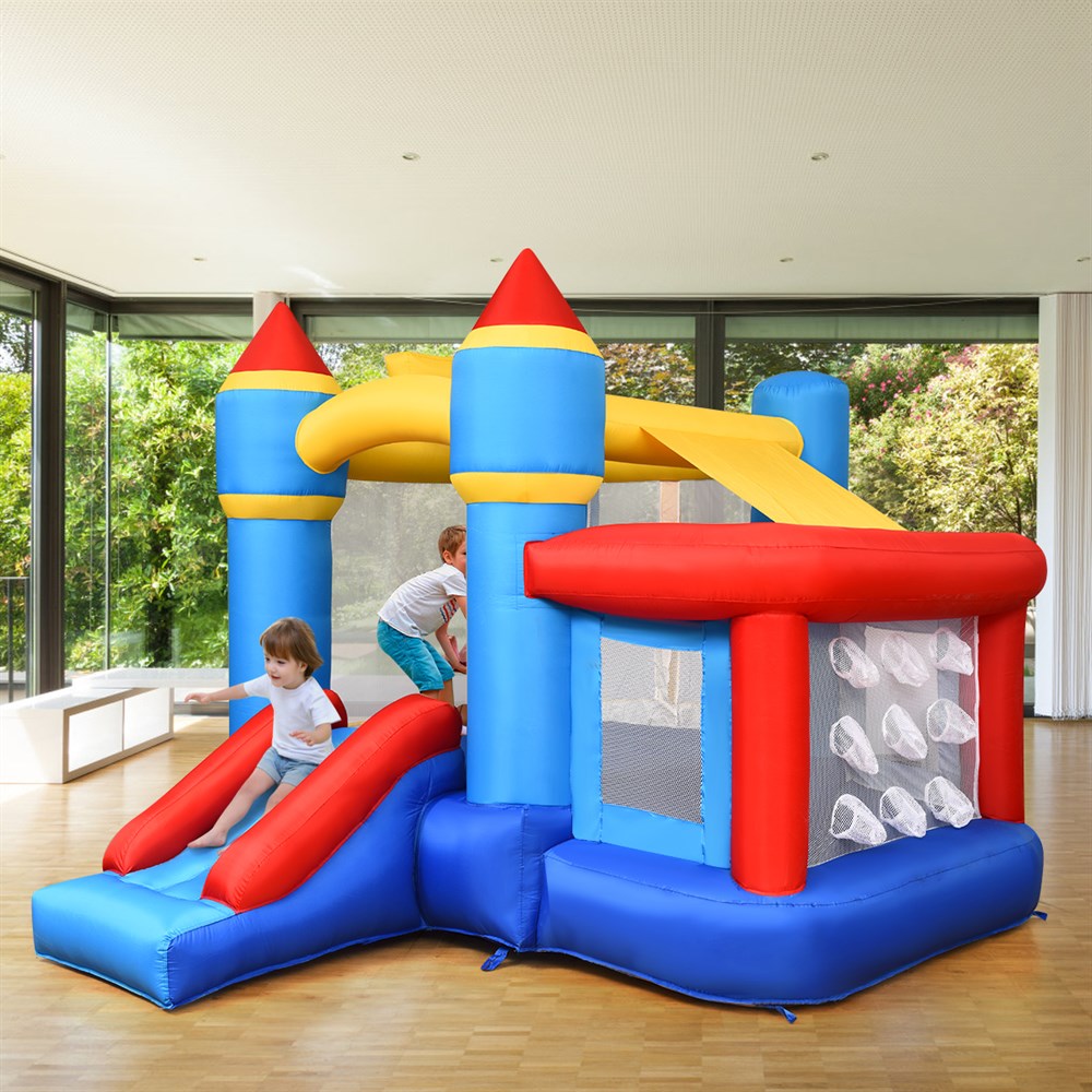 Inflatable Castle Slide Bouncer with Basketball Hoop and 480W Blower