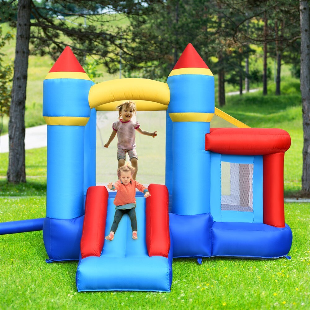 Inflatable Castle Slide Bouncer with Basketball Hoop and 480W Blower