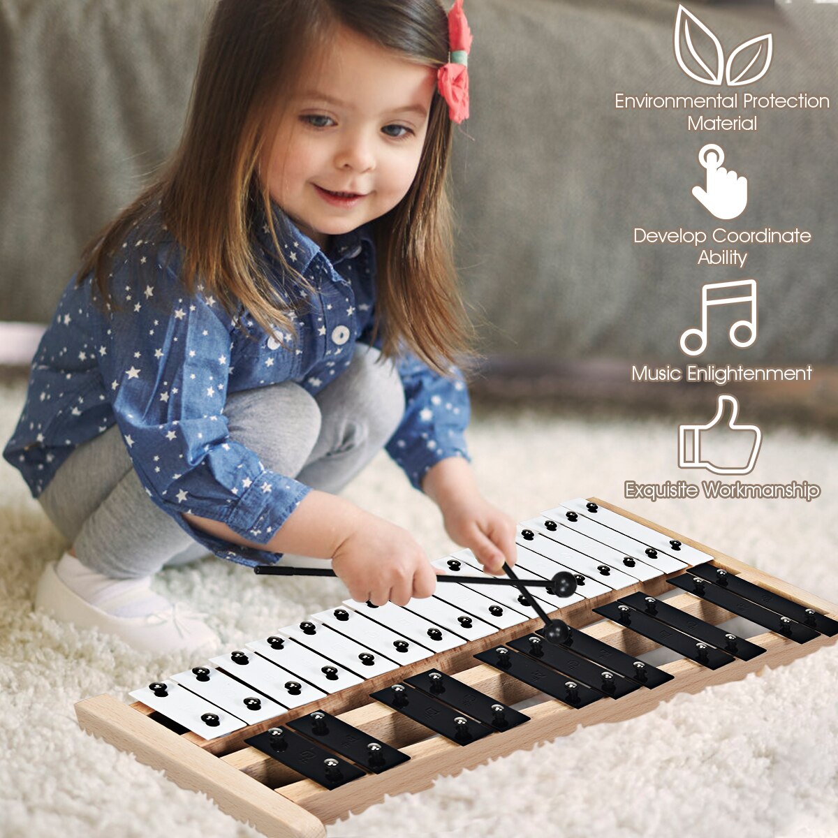 27 Note Foldable Kids Glockenspiel Xylophone