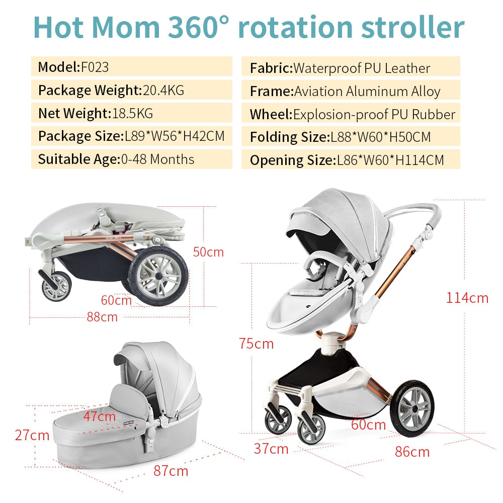 Baby Stroller 2-in-1 Travel System with Bassinet and 360° Rotation Function