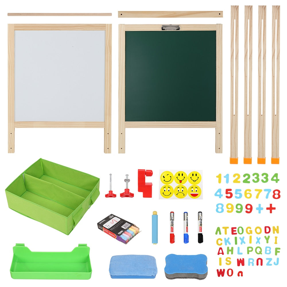 Dual-Sided Easel with Chalkboard & Magnetic Whiteboard