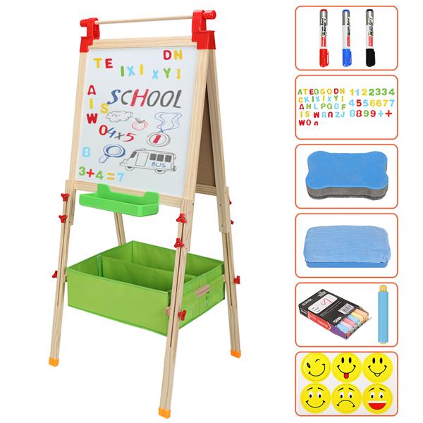 Dual-Sided Easel with Chalkboard & Magnetic Whiteboard