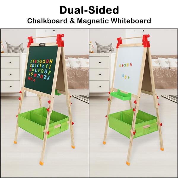 Dual-Sided Easel with Chalkboard & Magnetic Whiteboard