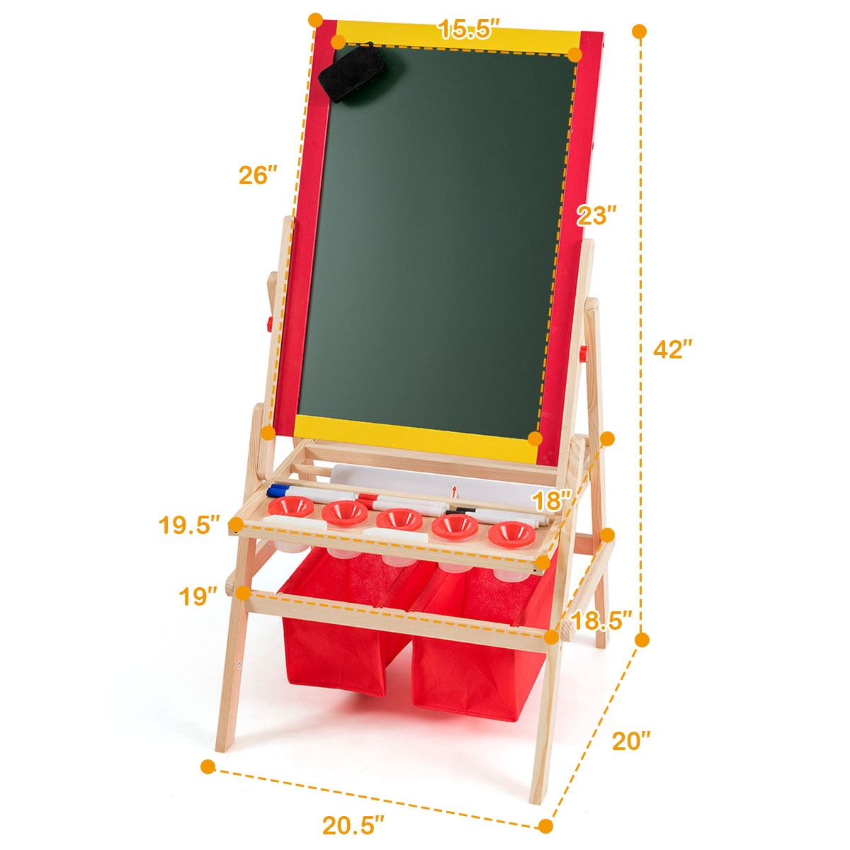 Flip-Over Double-Sided Kids Art Easel with Paper Roll Storage Bins & Accessories