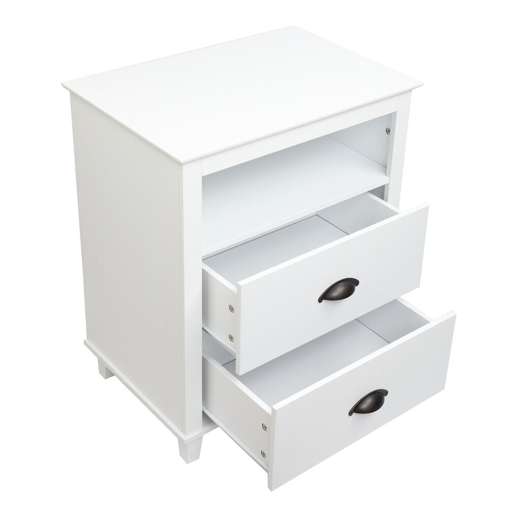 Nightstand with 2 Drawers and Storage Shelf