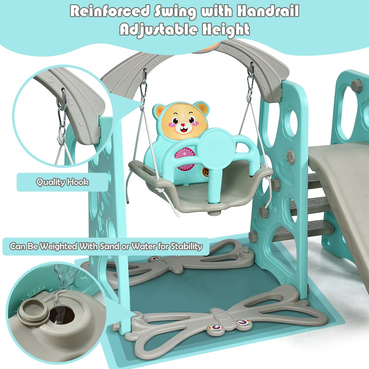 3-in-1 Climber and Swing Set with Hoop & Ball