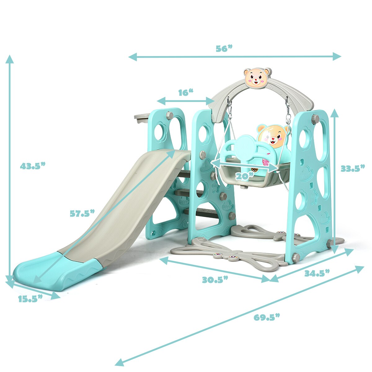 3-in-1 Climber and Swing Set with Hoop & Ball