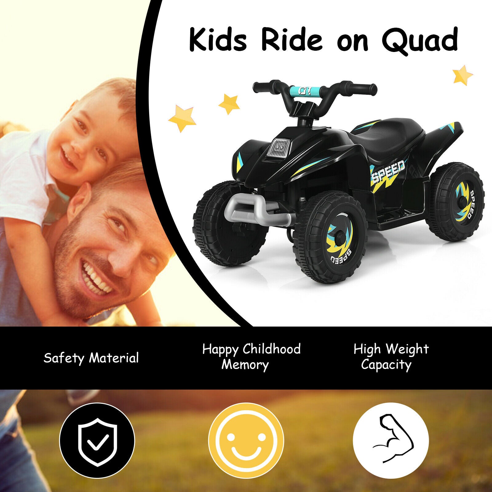 6V Ride-On Electric Quad Bike ATV with 4 Wheels Forward & Reverse